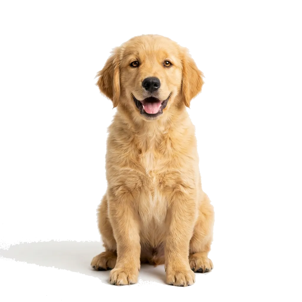 Happy Golden Retriever puppy greeting you